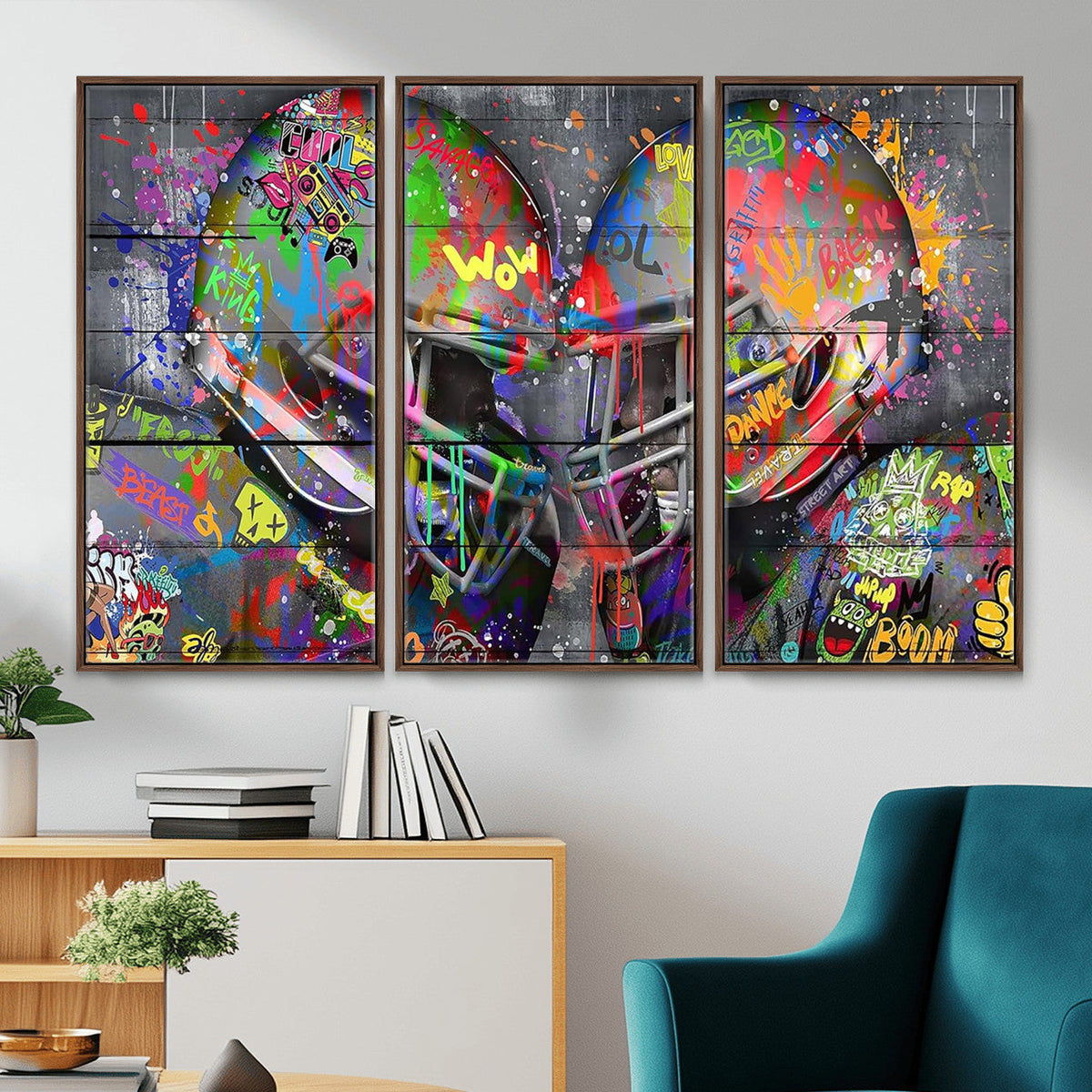 Graffiti Football Helmets Wall Art Canvas Print, Urban