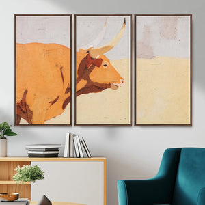 Minimal Longhorn Bull Wall Art Canvas Print, Neutral Western