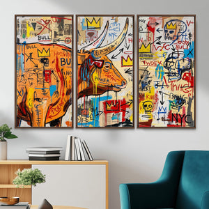 Basquiat Style Bull Graffiti Wall Art Canvas Print, Street