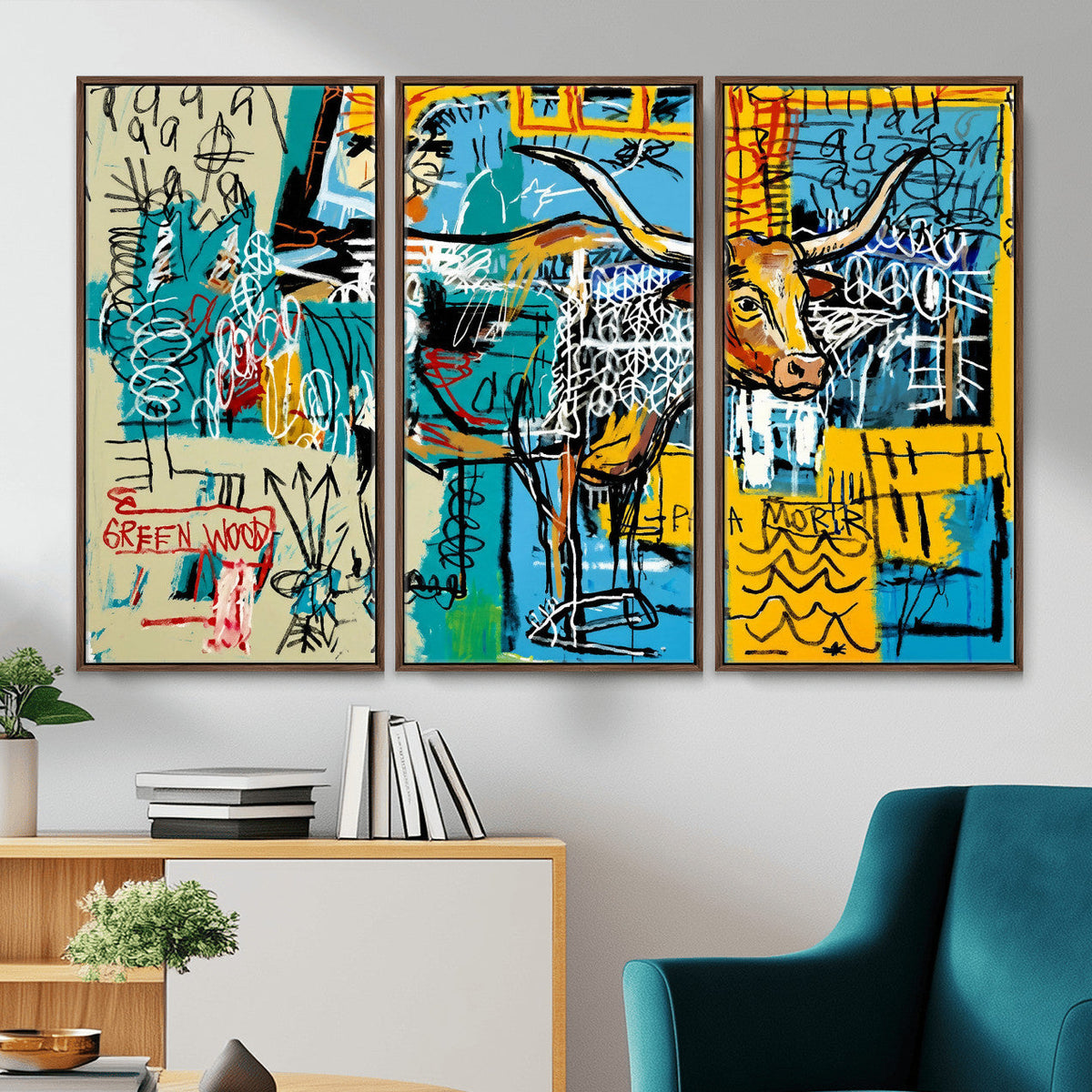 Basquiat Style Bird Bull Graffiti Wall Art Canvas Print,