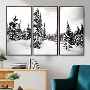 Black and White Snowy Pine Forest Wall Art Canvas Print,