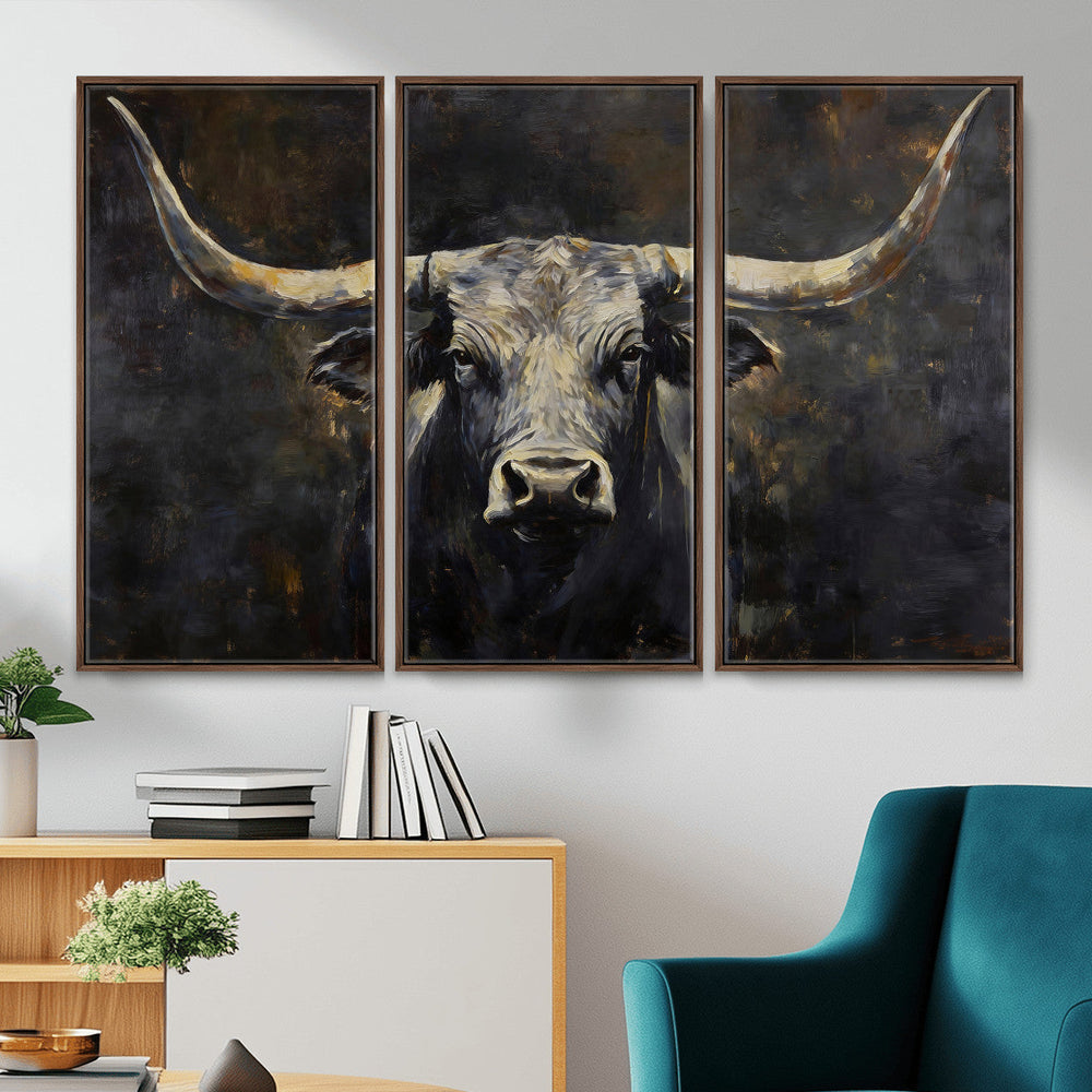 Rustic Longhorn Bull Wall Art Canvas Print – Vintage Western