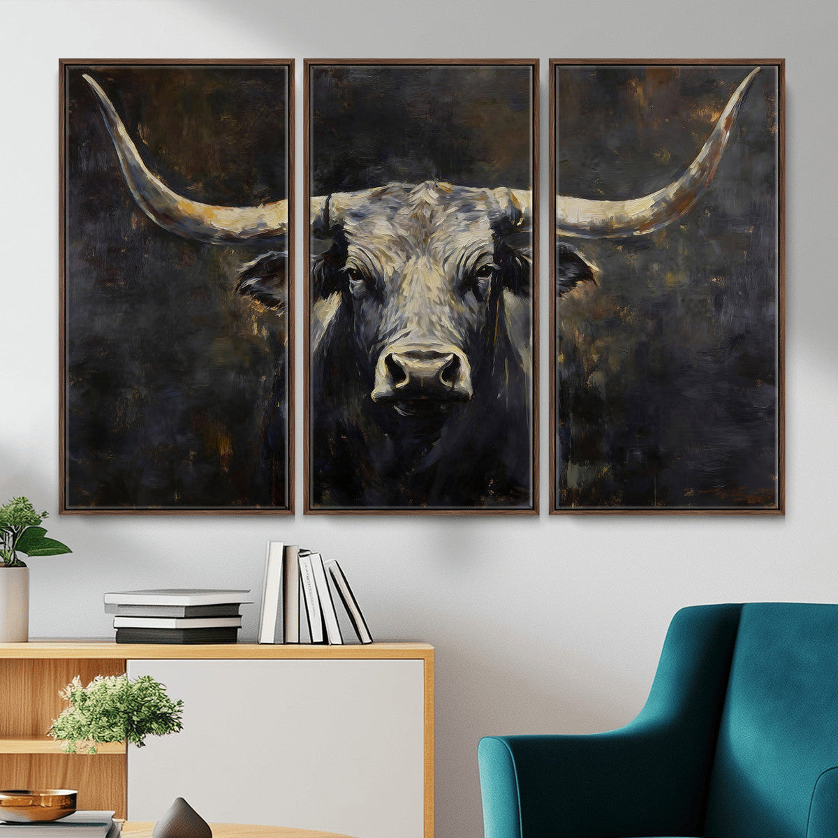 Rustic Longhorn Bull Wall Art Canvas Print – Vintage Western