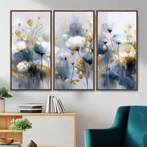 Large Abstract Flowers Wall Art Canvas Print – Gold and Blue