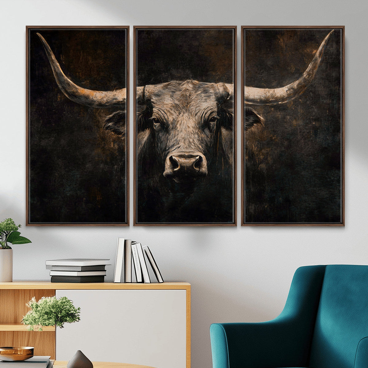 Vintage Longhorn Bull Wall Art Canvas Print – Rustic Western