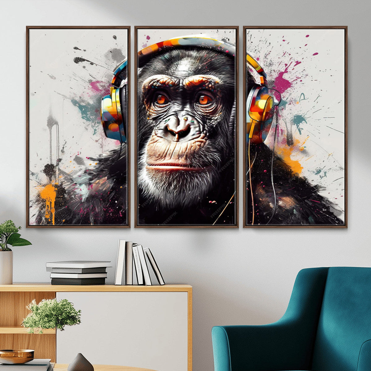 Dj Monkey Wall Art Canvas Print – Colorful Pop Art Banksy