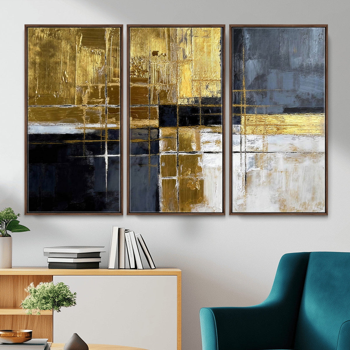 Gold Navy Abstract Wall Art Canvas Print, Modern Luxury