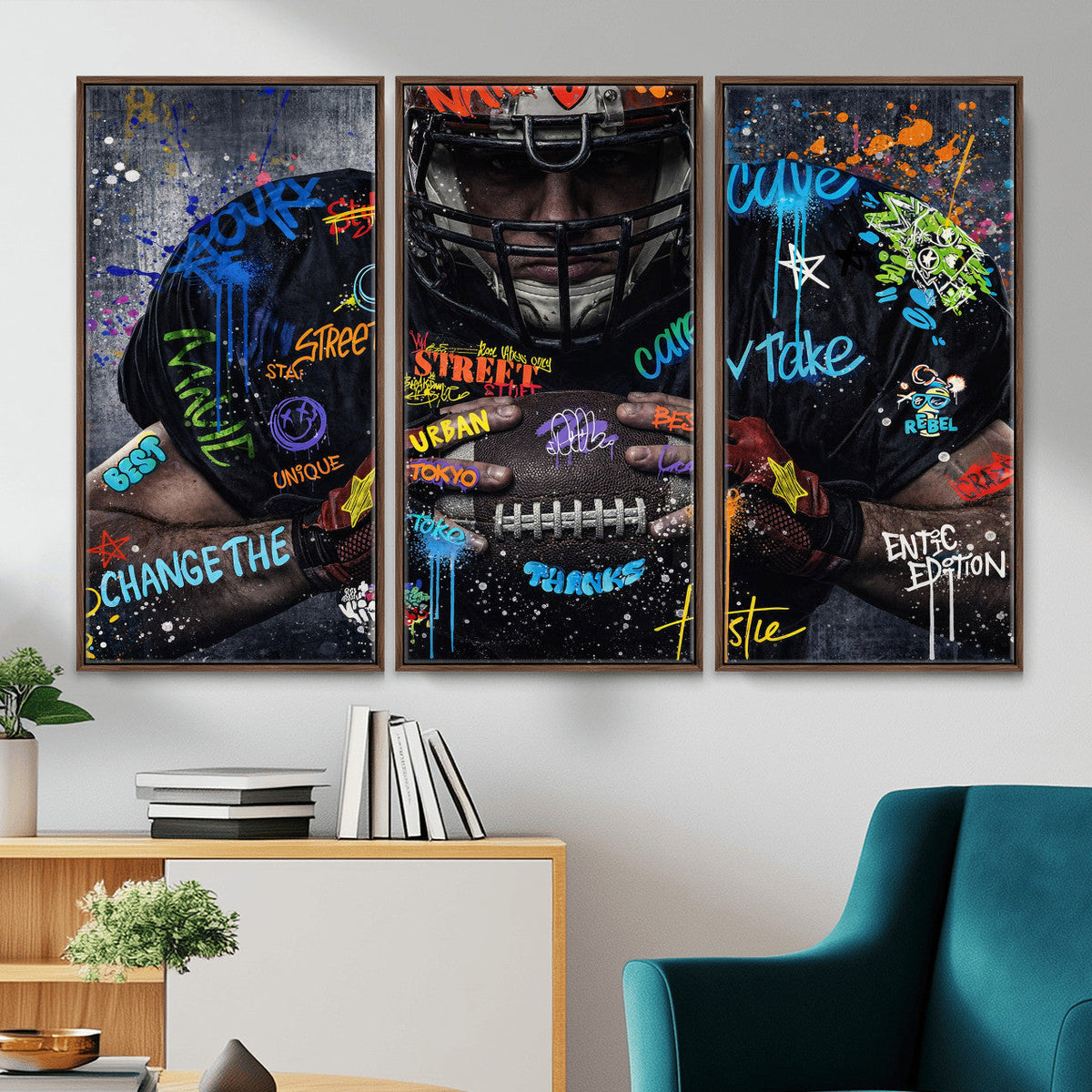 Graffiti American Football Player Street Art Wall Art Canvas