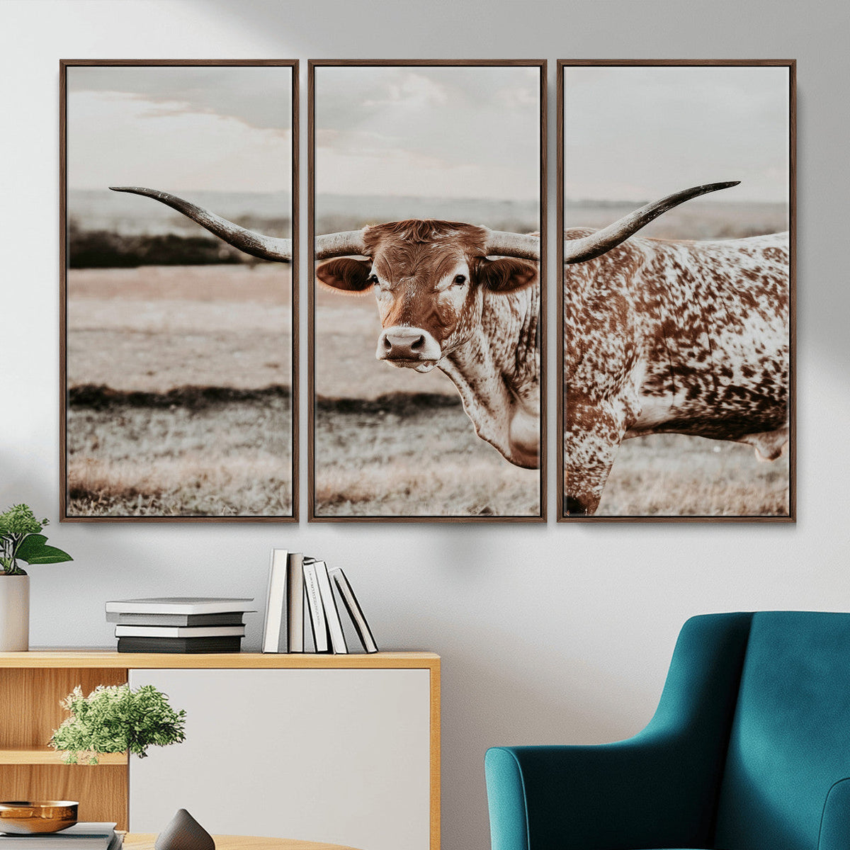 Texas Longhorn Bull Rustic Wall Art Canvas Print