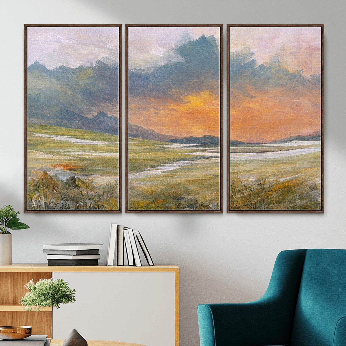 Mountain Sunset Wall Art Canvas Print Vintage Landscape