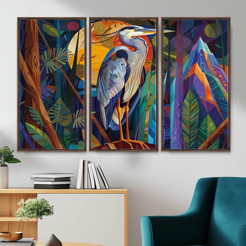 Colorful Heron Wall Art Canvas Print Tropical Bird Abstract
