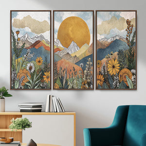 Boho Mountain Landscape Large Wall Art, Horizontal Gold