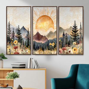 Boho Mountain Landscape Large Wall Art, Horizontal Gold