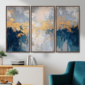 Blue Gold Abstract Large Framed Canvas Wall Art, Modern