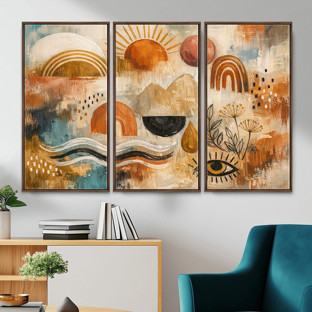 Geometric Boho Abstract Wall Art Canvas Print, Orange Blue