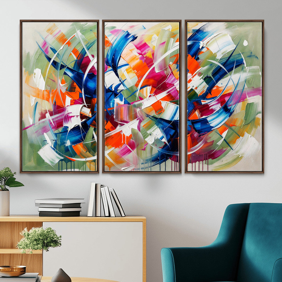 Geometric Abstract Wall Art Canvas Print, Orange Blue