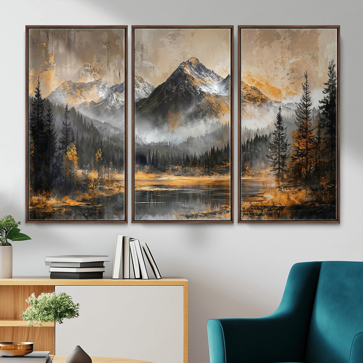 Mountain Lake Canvas Wall Art — Rustic Forest Landscape