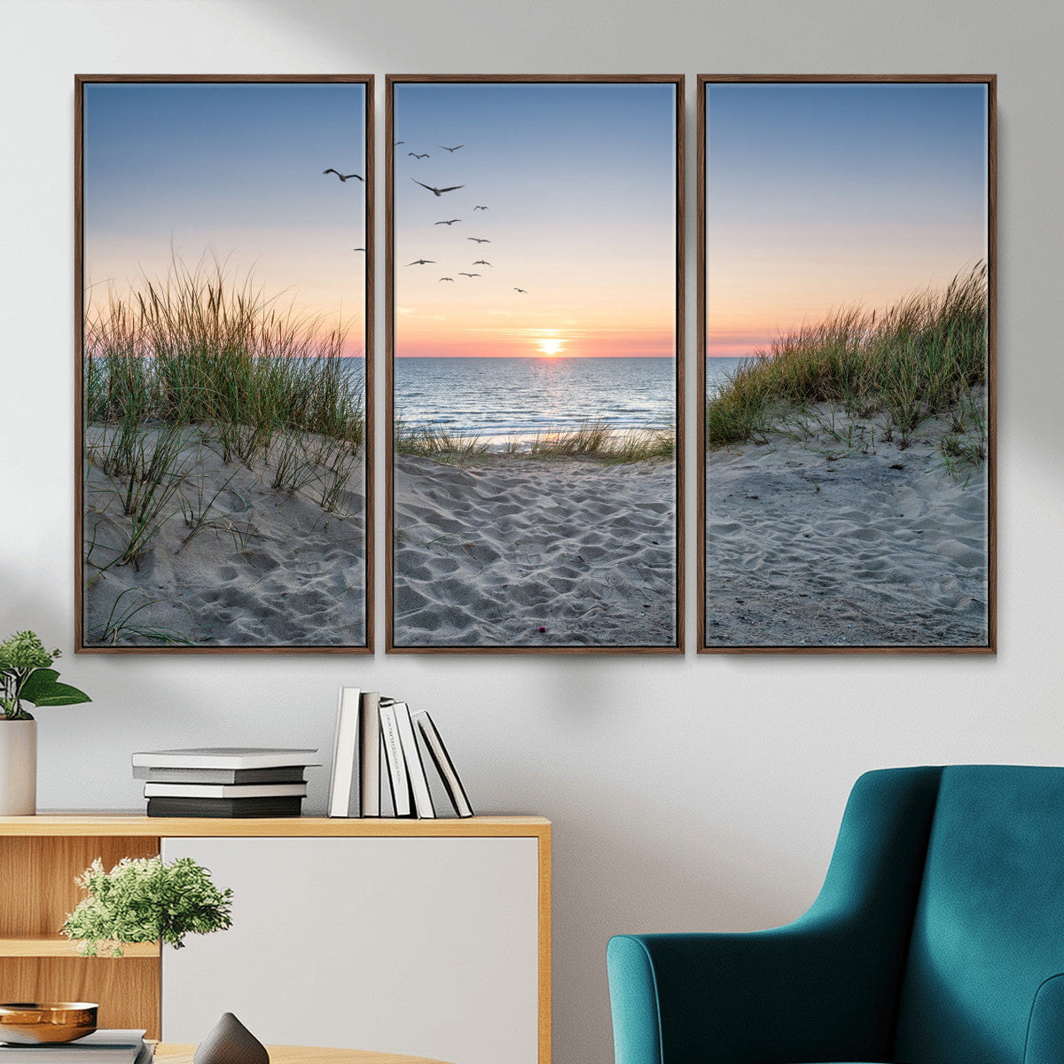 Sandy Dune Path Sunset Canvas Wall Art — Seagulls Beach