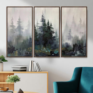 Misty Pine Forest Oil Painting Canvas — Dark Moody Teal Grey