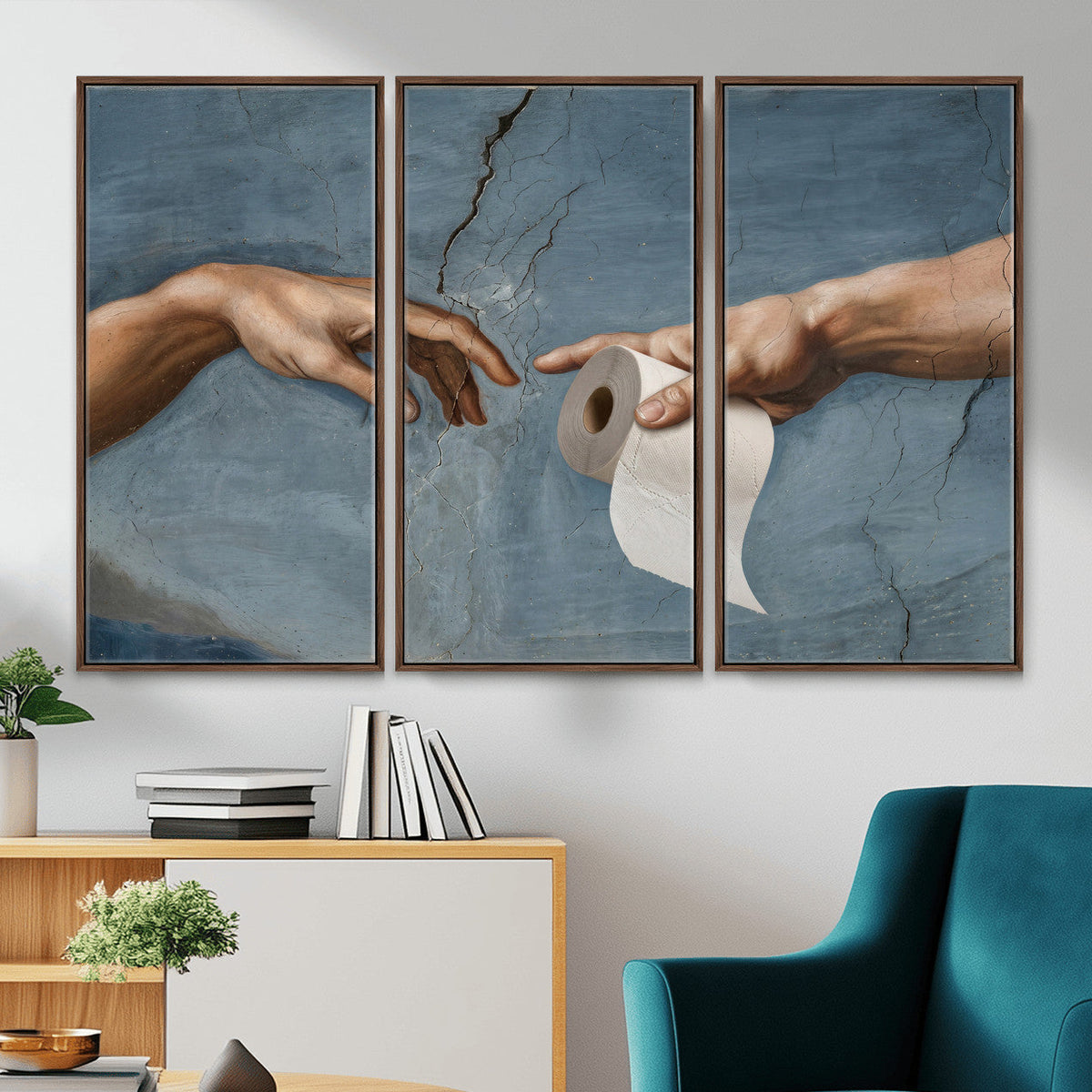Funny Bathroom Canvas Wall Art, Michelangelo Creation of