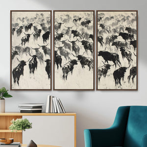 Longhorn Cattle Canvas Wall Art, Black White Stampede Ink