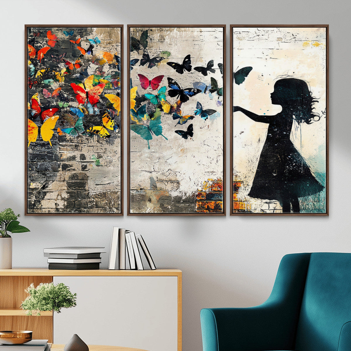 Banksy Butterfly Girl Wall Art Canvas Print, Framed Street