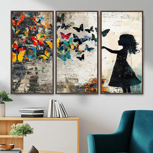 Banksy Butterfly Girl Wall Art Canvas Print, Framed Street