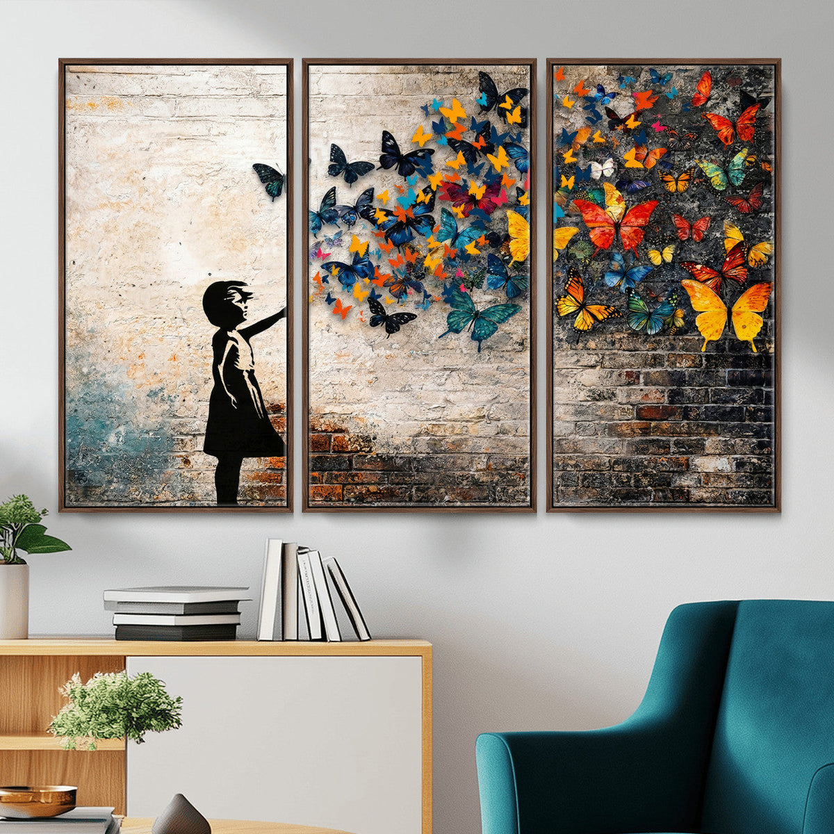 Banksy Graffiti Butterfly Girl Wall Art Canvas Print, Framed