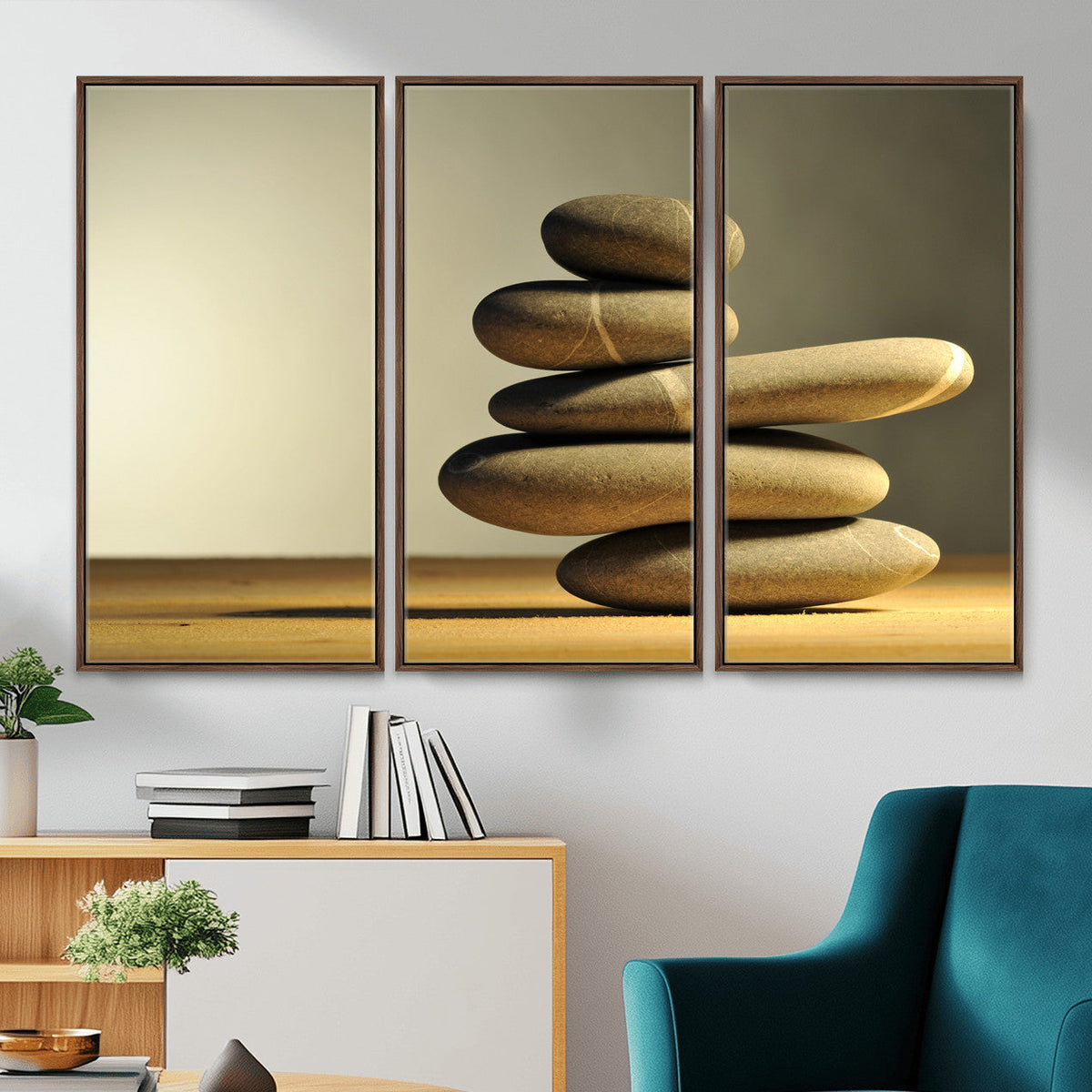 Zen Stone Wall Art Canvas Print, Balanced Rock Stack Framed