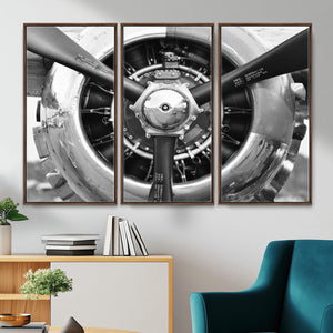 Vintage Propeller Plane Wall Art Canvas Print, Black and