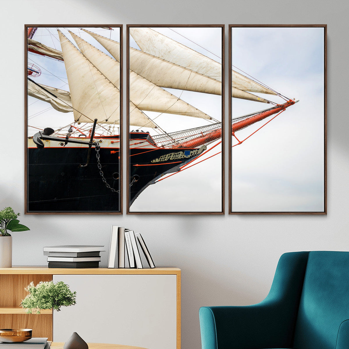 Sailboat Wall Art Canvas Print, Vintage Ship Bow Framed