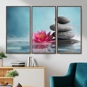 Zen Canvas Wall Art Lotus Flower Stacked Stones Teal Spa