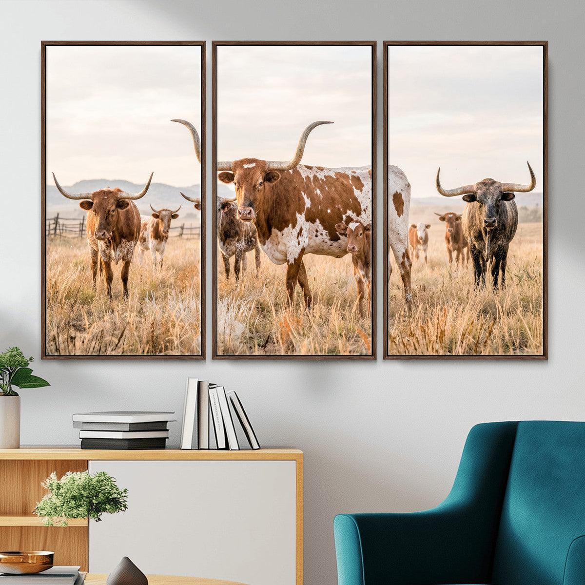 Texas Longhorn Canvas Wall Art, Rustic Farm Animal Photography Print, Farmhouse Country Decor, Western Ranch Art