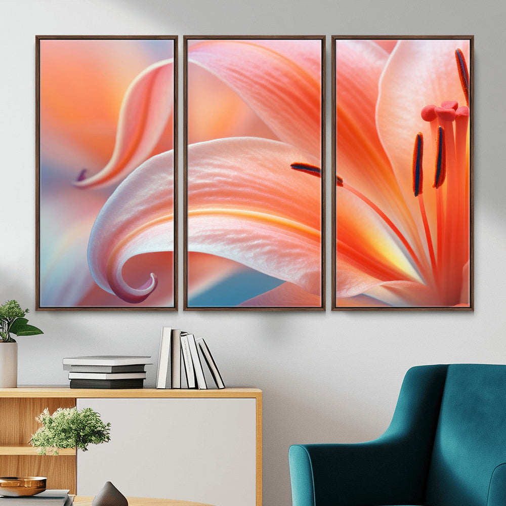 Peach Lily Canvas Wall Art, Coral Pink Flower Macro Photo Print, Botanical Bedroom Decor, Soft Floral Photography, Living Room Wall Art