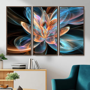 Fractal Lotus Canvas Wall Art, Blue Orange Glowing Flower Abstract Print, Modern Zen Meditation Room Decor, Ethereal Digital Art, Living Room