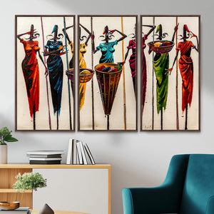 African Folk Art Canvas Wall Art, Colorful African Women Village Painting Print, Tribal Ethnic Home Decor, Vibrant African Art, Living Room