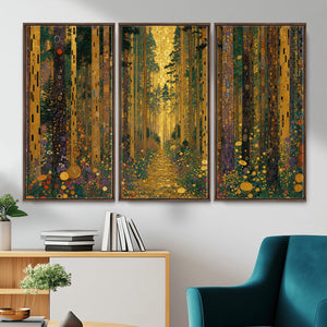 Gustav Klimt Style Forest Canvas Wall Art, Golden Forest Path Floral Art Nouveau Print, Enchanted Woodland Decor