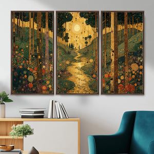 Gustav Klimt Style Forest Canvas Wall Art, Golden Forest Path Floral Art Nouveau Print, Enchanted Woodland Decor