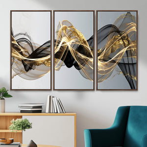 Black and Gold Abstract Wall Art, Modern Wave Canvas Print, Elegant Flowing Smoke Art, Luxury Living Room Decor