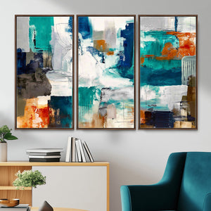 Blue Teal Abstract Canvas Wall Art, Modern Textured Painting Print, Navy Orange White Contemporary Art, Neutral Living Room Decor, Office Art