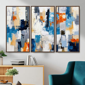 Blue Teal Abstract Canvas Wall Art, Modern Textured Painting Print, Navy Orange White Contemporary Art, Neutral Living Room Decor, Office Art