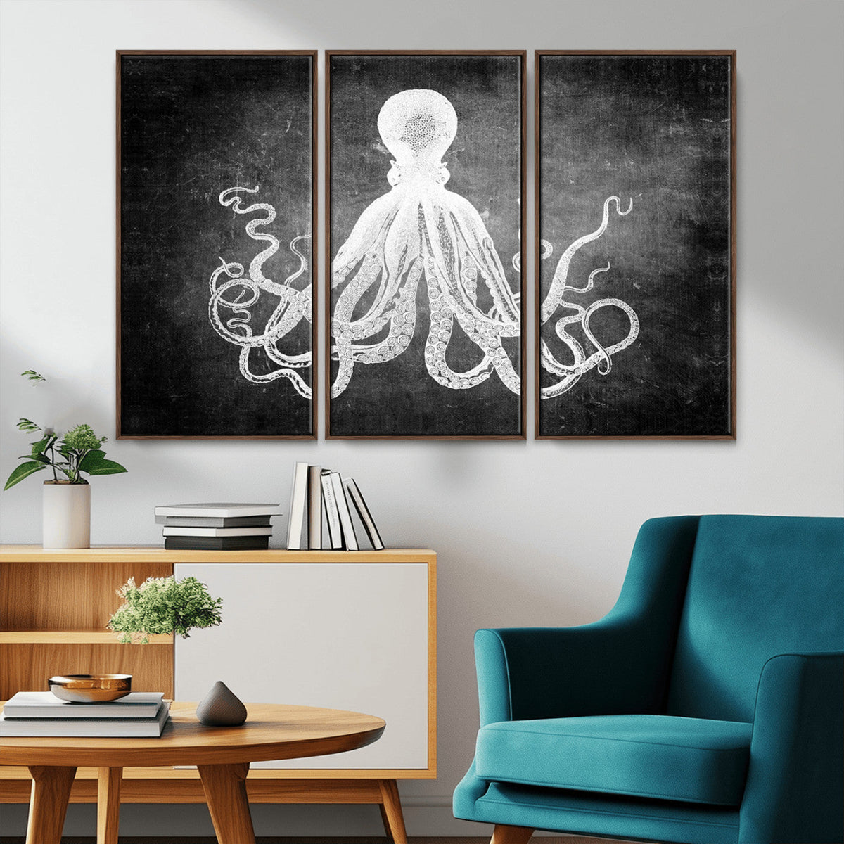 Black White Octopus Wall Art Canvas Print