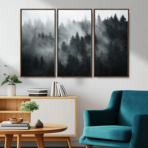 Foggy Forest Wall Art Canvas Print | 3 Panel Large Misty