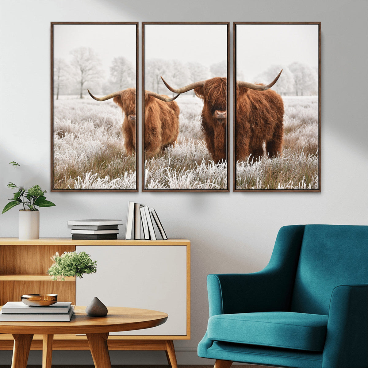 Longhorn Cattle Wall Art Canvas Print, Framed Farmhouse