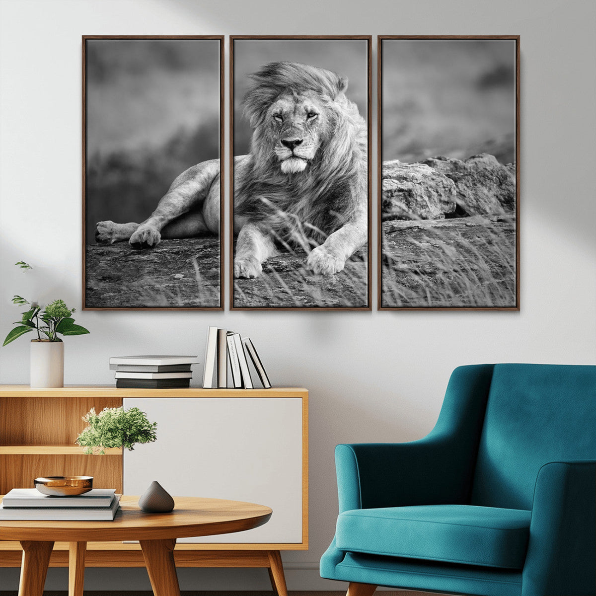 King Forest Lion Wall Art Canvas Print – Framed Majestic