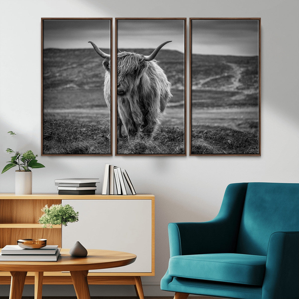 Fluffy Cattle Wall Art Print, Highland Cow Canvas, Framed