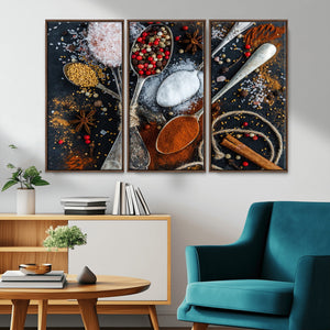 Spices and Seasonings Canvas Wall Art – Colorful Triptych