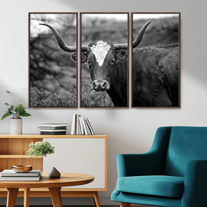 Western Home Wall Art Canvas Print, Framed Texas Longhorn