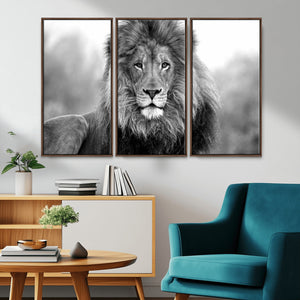 Black and White Lion Canvas Wall Art – Animal Print Artwork