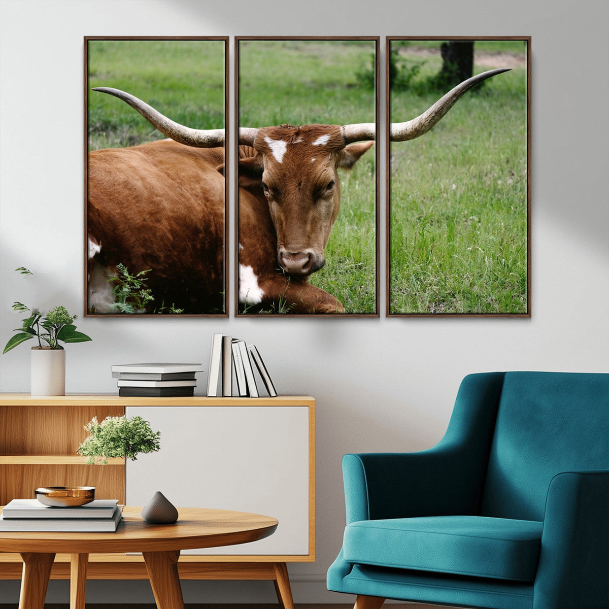 Longhorn Cow Animal Wall Art Canvas Print